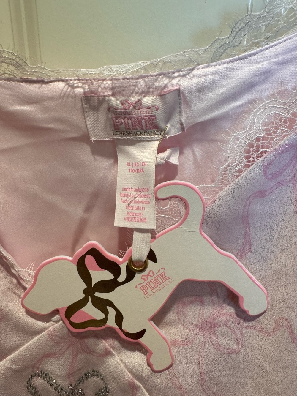 PINK Victoria's Secret Baby Pink Satin Lace-Trim Chemise - Picture 5 of 5
